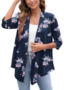 Heymoments Cardigan for Women Purple Iris Medium Draped Open-Front 3/4 Sleeve Li