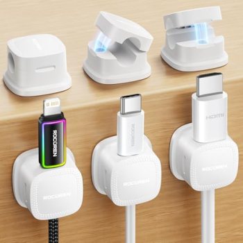 6-Pack Magnetic Cable Clips, Rocoren Smooth Adjustable Adhesive Cord Organizer