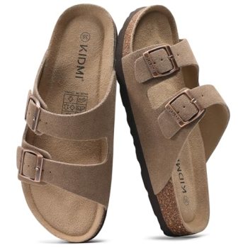 KIDMI Unisex Genuine Suede Summer Sandals Arch Support Cork Footbed Slide Sandal