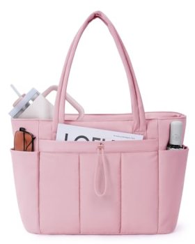 Wandering Nature Puffer Tote Bag with Cup Holder & Laptop Compartment & Trolley