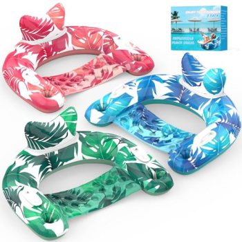 KEUCL Pool Floats, 3 Pack Inflatable Pool Float Chairs with Cupholders & Handles