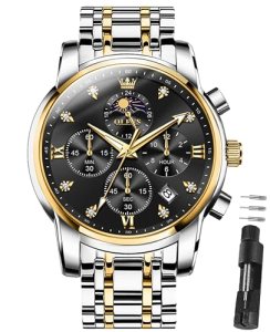 OLEVS Watch Men,Black Men’s Watch Stainless Steel
