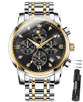 OLEVS Watch Men,Black Men’s Watch Stainless Steel
