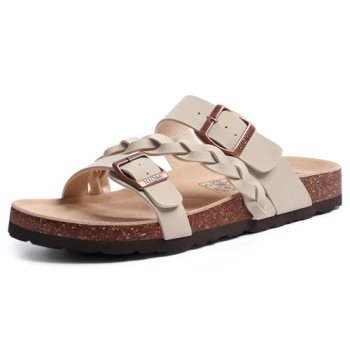 KIDMI Women’s Cork Footbed Sandals with Arch Support Comfortable Slip-On Slide S