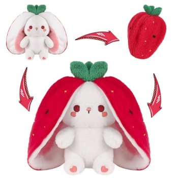 MIAODAM Easter Strawberry Bunny Plush Toy- Cute Soft Huggable Stuffed Animal for