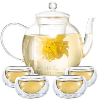 Wlasss Glass Teapot Set with 4 Teacups