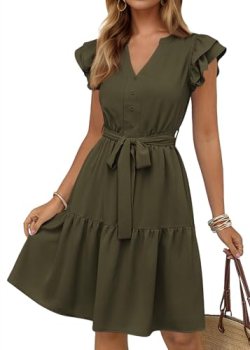 KIRUNDO Summer Dresses for Women 2026 Spring Flutter Sleeve V Neck Ruffle Flowy