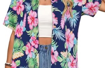 Women Hawaiian Shirt Button Down Summer Tops Beach Cool Short Sleeve V Neck Blou
