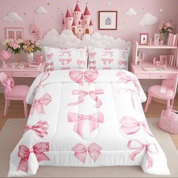 Erosebridal Dreamy Coquette Bow Comforter Set Queen Size