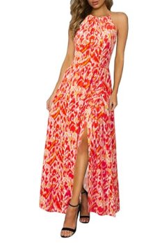 KILIG Women’s Summer Spring Casual Sleeveless High Split Floral Sundress Beach V