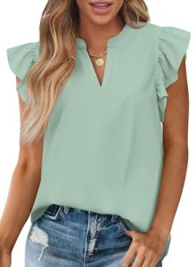 Zenlonr Womens Summer Tops 2026 Casual V Neck Ruffle Cap Sleeve Blouse Shirts So