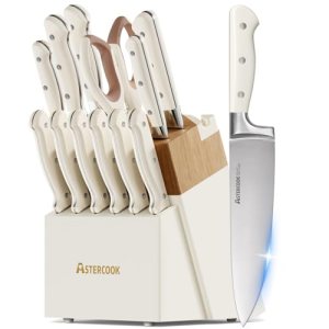 Knife Set,Astercook Kitchen Knife Set with Block 14-Piece Full Tang Stainless St