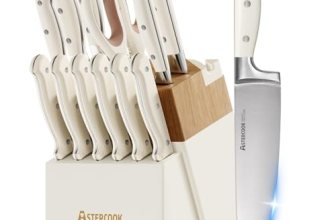 Knife Set,Astercook Kitchen Knife Set with Block 14-Piece Full Tang Stainless St
