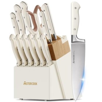 Knife Set,Astercook Kitchen Knife Set with Block 14-Piece Full Tang Stainless St