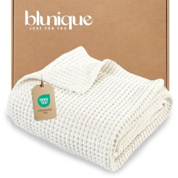 blunique Waffle Knit Throw Blanket
