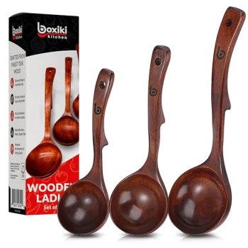 Soup Ladle – Luxury Teak Wood Ladle Set of 3 – Chef-Grade