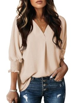 Dokotoo Business Casual Outfits for Women 3/4 Sleeve V Neck Dressy Tops for Wome