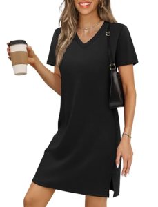 RUMIA Summer Dresses for Women 2026 Casual Sundresses Mini Dress V-Neck Short Sl