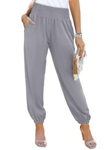 Dokotoo Boho Pants for Women Summer Harem Pants High Waisted Wide Leg Casual Lou