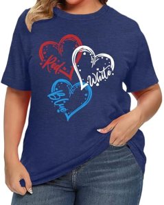 Plus Size Amrican Flag Heart Shirt Women Patriotic Graphic Tees 4th of July Tops