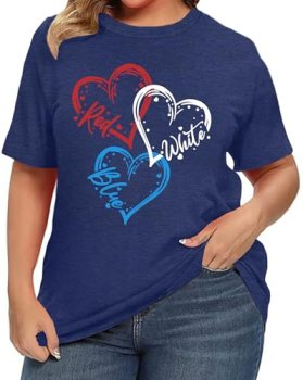 Plus Size Amrican Flag Heart Shirt Women Patriotic Graphic Tees 4th of July Tops