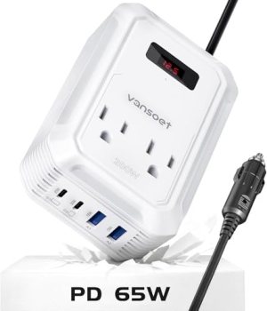200W Car Power Inverter DC 12V to 110V AC Inverter with PD 65W/30W USB C & 2 QC