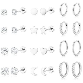 adoyi Gold Hoop Earrings Set for Women Hypoallergenic Silver Surgical Steel Earr