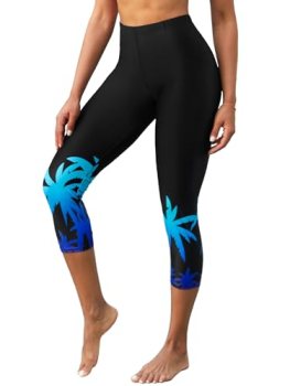 ATTRACO Womens Swim Capris Long Swim Legging High Waisted Printed Swimwear Cocon
