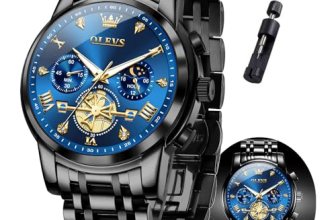 OLEVS Watch Men Blue Dial Black Stainless Steel Luxury Chronograph Dress Analog