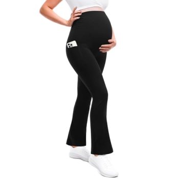 Leafigure Maternity Flare Leggings with Pockets Over The Belly Yoga Pants for Wo