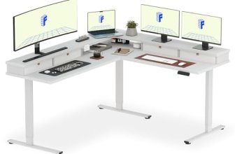FLEXISPOT 71″ Large L Shaped Standing Desk Electric Corner Table with Shelf