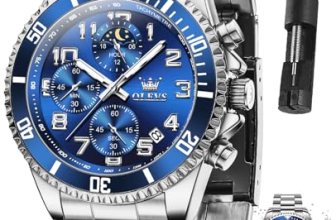 OLEVS Silver Watches for Men Blue Face Dress Stainless Steel Silver and Blue Wat