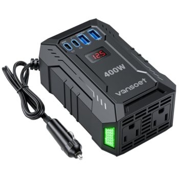 400W Car Power Inverter DC 12V to 110V AC Inverter with PD 30W/15W USB C+2*USB A