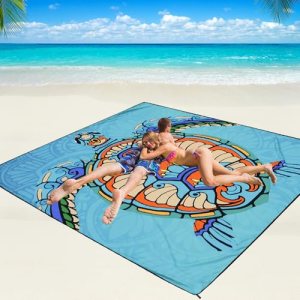 Beach Blanket Waterproof Sandproof Beach Mat 79″ X 83″/10’x9’for 2-8 Adults Quic