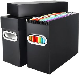 Naleyber File Organizer Box with Lid & Handle