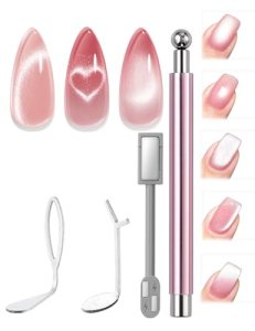 modelones Cat Eye Magnet Set,5PCS 3-in-1 Dual-Head Nail Magnet Pen with Heart