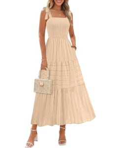 MEROKEETY Women’s 2026 Summer Boho Midi Maxi Dress Beach Vacation Casual Sleevel