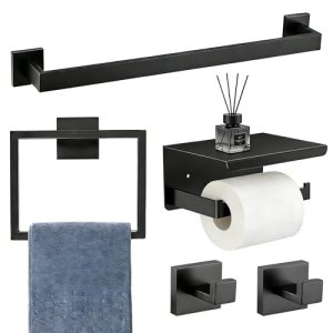 5-Pieces Matte Black Bathroom Accessories Set