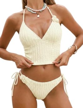 ZAFUL Swimsuits for Women’s Tummy Control Tankini V Neck High Waisted Tie Bikini