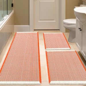 IM HOME Waffle Bath Mat Set 3 Piece Orange & Cream