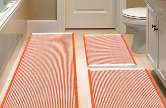 IM HOME Waffle Bath Mat Set 3 Piece Orange & Cream