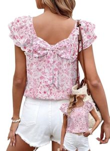 Falechay Summer Tops Womens Fashion Cute Chiffon Trendy Tunic Short Ruffle Sleev