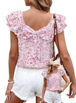 Falechay Summer Tops Womens Fashion Cute Chiffon Trendy Tunic Short Ruffle Sleev