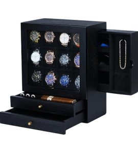 sensok Large Watch Box for Men – 12-Slot Watch Display Case with Side Drawers fo