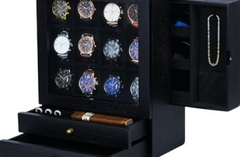 sensok Large Watch Box for Men – 12-Slot Watch Display Case with Side Drawers fo