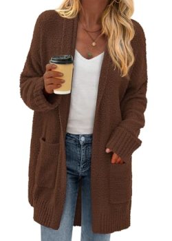 KIRUNDO Cardigan Sweaters for Women 2026 Fall Chunky Fuzzy Knit Open Front Loose