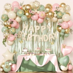 Pink and Sage Green Birthday Decorations