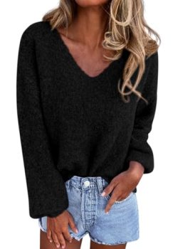 KIRUNDO Sweaters for Women Fall 2026 Oversized V Neck Cozy Cute Casual Long Slee