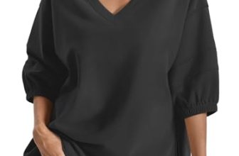 EasyGala Womens Cotton V Neck Sweatshirt 3/4 Sleeve Slouchy Fit Going Out Tops T