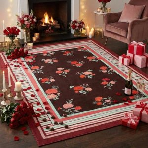 GarveeHome Red 8×10 Area Rug, Vintage Floral Design